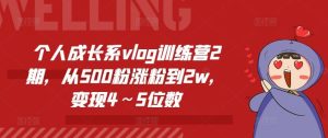 个人成长系vlog训练营2期,从500粉涨粉到2w,变现4~5位数-网创项目