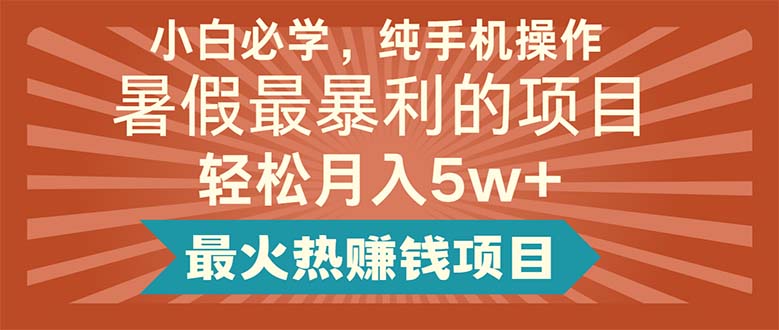 （11583期）小白必学，纯手机操作，暑假最暴利的项目轻松月入5w+最火热赚钱项目-网创项目