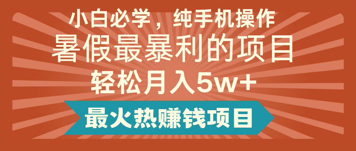 2024暑假最赚钱的项目，简单无脑操作，每单利润最少500+，轻松月入5万+-网创项目