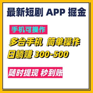 （11618期）最新短剧app掘金/日躺赚300到500/随时提现/秒到账-网创项目