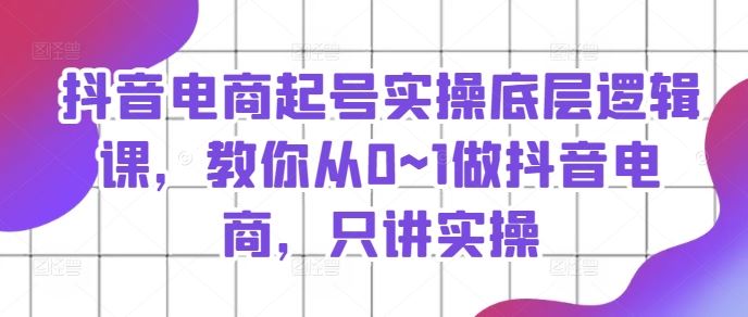抖音电商起号实操底层逻辑课，教你从0~1做抖音电商，只讲实操-网创项目