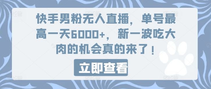 快手男粉无人直播，单号最高一天6000+，新一波吃大肉的机会真的来了-网创项目