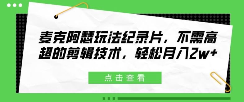 麦克阿瑟玩法纪录片，不需高超的剪辑技术，轻松月入2w+【揭秘】-网创项目