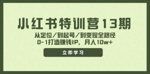 小红书特训营13期，从定位/到起号/到变现全路径，0-1打造赚钱IP，月入10w+-网创项目