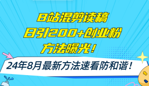 (11975期)B站混剪读稿日引200+创业粉方法4.0曝光,24年8月最新方法Ai一键操作 速…-网创项目