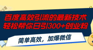 （12064期）百度高效引流的最新技术,轻松帮你日引300+创业粉,简单高效，加爆微信-网创项目