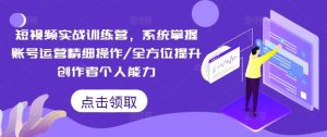 短视频实战训练营,系统掌握账号运营精细操作/全方位提升创作者个人能力-网创项目