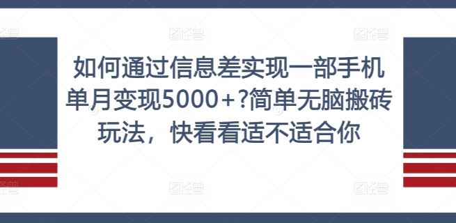 如何通过信息差实现一部手机单月变现5000+?简单无脑搬砖玩法，快看看适不适合你【揭秘】-网创项目