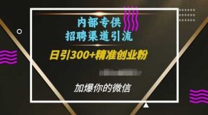 内部招聘渠道日引流300+创业粉,加爆你的微信【揭秘】-网创项目