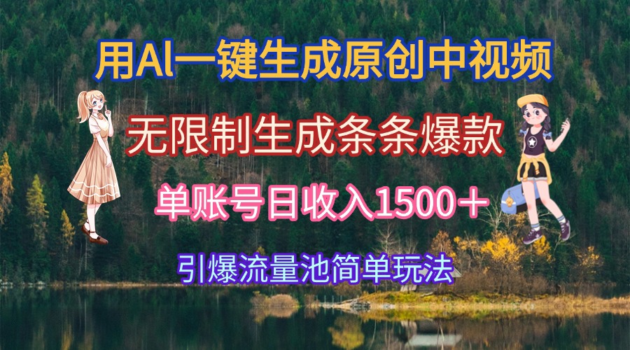 用Al一键生成原创中视频，无限制生成条条爆款，单账号日收入1500＋引爆…-网创项目