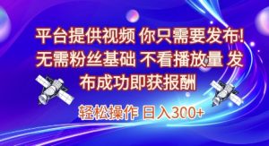 平台提供视频，你只需要发布， 无需粉丝基础，不看播放量，发布成功即获报酬，日入3张【揭秘】-网创项目