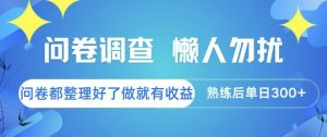 问卷调查，懒人勿扰，问卷都整理好了单价不等，做就有收益，熟练后单日3张【揭秘】-网创项目