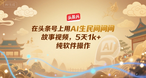 在头条号上用AI生民间故事视频，5天1k+，纯软件操作-网创项目