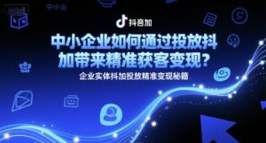 中小企业如何通过投放抖加带来精准获客变现？企业实体抖加投放精准变现秘籍-网创项目