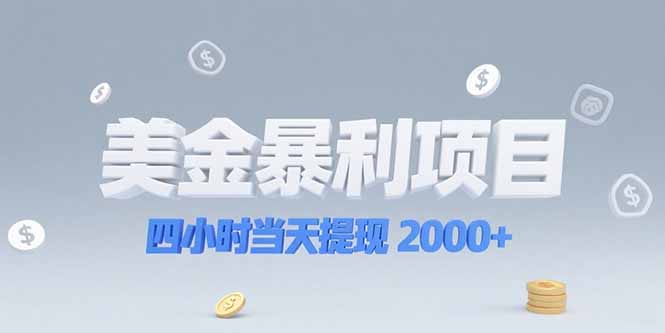 美金暴利项目，四小时当天提现 2000+机会留给会选赛道的人-网创项目