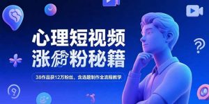 心理短视频涨粉秘籍，38作品获12万粉丝，含选题制作全流程教学-网创项目