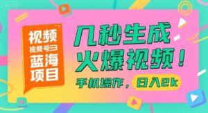 视频号蓝海项目，几秒生成火爆视频，手机操作，日入2k【揭秘】-网创项目