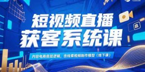 短视频直播获客系统课，内容电商底层逻辑，含线索视频制作模型(线下课-网创项目