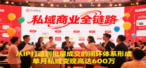 私域商业全链路，从IP打造到批量成交的闭环体系形成，单月私域变现600万-网创项目