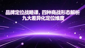 品牌定位战略课，四种商战形态解析，九大差异化定位维度-网创项目