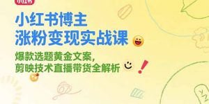 小红书博主涨粉变现实战课，爆款选题黄金文案，剪映技术直播带货全解析-网创项目