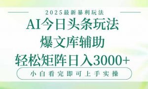 今日头条2025年最新暴利玩法，一键生成爆款，轻松实现矩阵日入3000+-网创项目