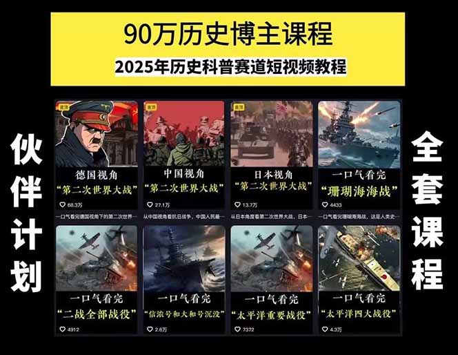 图片[1]-历史短视频赛道变现课，百集素材库应用，文案剪辑技巧，账号运营全案-网创项目