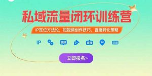 私域流量闭环训练营:IP定位方法论,短视频创作技巧,直播转化策略-网创项目