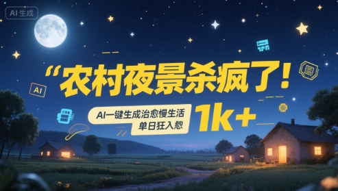 农村夜景杀疯了！AI一键生成治愈系慢生活，单日狂入1k+-网创项目