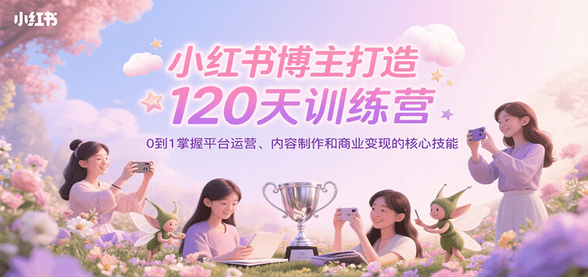 小红书博主打造120天训练营，0到1掌握平台运营、内容制作和商业变现-网创项目