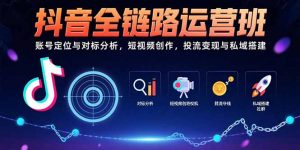 抖音全链路运营班：账号定位与对标分析，短视频创作，投流变现与私域搭建-网创项目