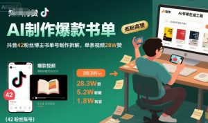 AI制作爆款书单，抖音42粉丝博主书单号制作拆解，单条视频28W赞-网创项目