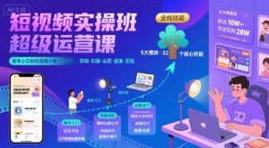 短视频实操班超级运营课,新手小白到短视频大神必修课程,剪辑-拍摄-运营-直播-变现-网创项目