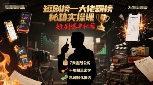 短剧榜一大佬霸榜秘籍实操课，短剧爆单秘籍-网创项目