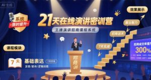 21天在线演讲密训营,王牌演讲招商课程系统-网创项目
