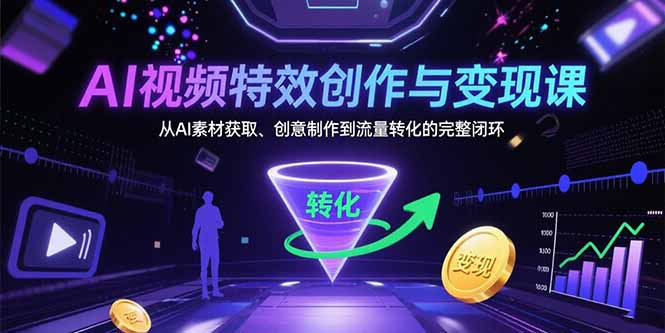 AI视频特效创作与变现课：从AI素材获取、创意制作到流量转化的完整闭环-网创项目