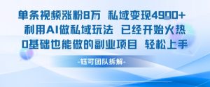 单条视频私域变现4.9k+利用AI做私域玩法 已经开始火热0基础也能做的副业项目轻松上手-网创项目