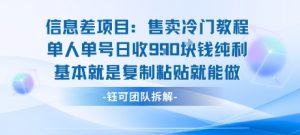 信息差项目：售卖冷门教程单人单号日收9张纯利基本就是复制粘贴就能做-网创项目