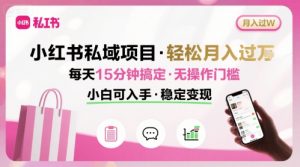 小红书私域项目 月入过W非常轻松 每天15分钟即可搞定,无任何操作门槛,小白可入手-网创项目