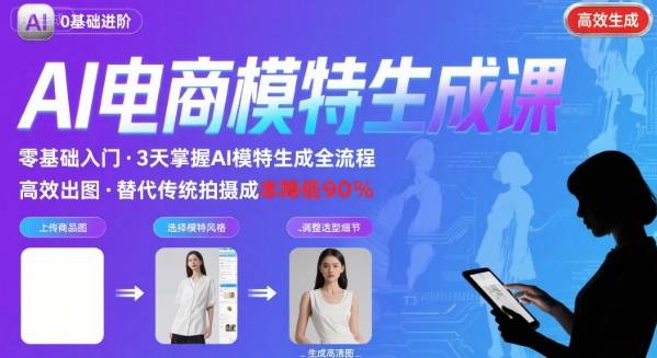 AI模特进阶课程，0基础高效生成逼真电商模特图-网创项目
