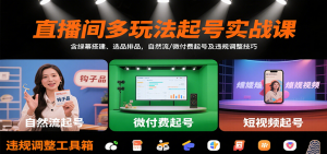 直播间多玩法起号实战课：含绿幕搭建、选品排品，自然流/微付费起号及违规调整技巧-网创项目