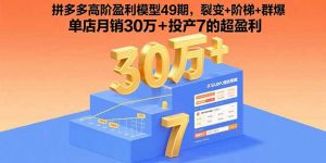 拼多多高阶盈利模型49期，裂变+阶梯+群爆 单店月销30万+投产7的超盈利-网创项目