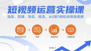 短视频运营实操课，选品、剪辑、测品、投流，从0到1轻松玩转短视频-网创项目