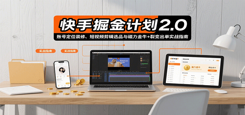 快手掘金计划2.0，账号定位装修、短视频剪辑选品与磁力金牛+裂变出单实战指南-网创项目