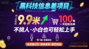 黑科技信息差项目，一单利润9.9米，一天简简单单出100单，不挑人，小白也可轻松上手【揭秘】-网创项目