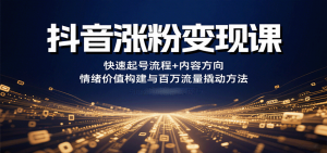 抖音涨粉变现课，快速起号流程+内容方向+情绪价值构建与百万流量撬动方法-网创项目