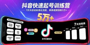 抖音快速起号训练营,7天冷启动标准化流程,单条视频涨粉5万+-网创项目