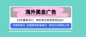 最新海外广告美金，全自动挂机，单机单日500+，可矩阵放大，新手小白轻…-网创项目