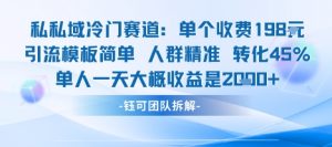 私域冷门赛道单个收费198米引流模板简单人群精准 45%的转化率单人一天大概收益多张-网创项目