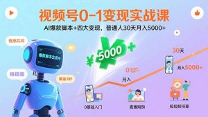 视频号0-1变现实战课:AI爆款脚本+四大变现,普通人30天月入5000+-网创项目